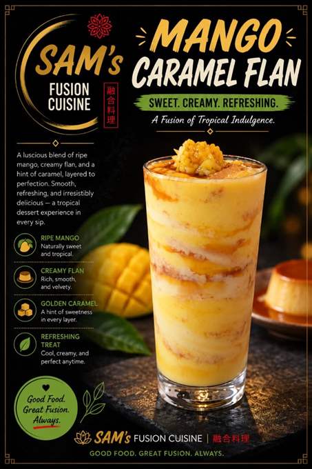 Mâncare filipineză poze - Băuturi - Mango Caramel Flan - Sam's Cuisine București