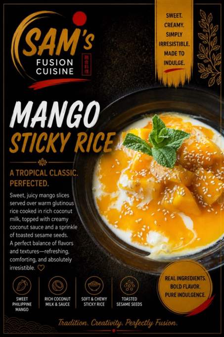 Mâncare filipineză poze - Deserturi - Mango Sticky Rice - Sam's Cuisine București