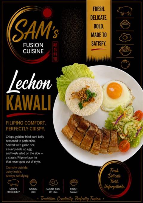 Mâncare filipineză poze - Meniu Filipinez Pui, Vită, Porc - Lechon Kawali Silog - Sam's Cuisine București