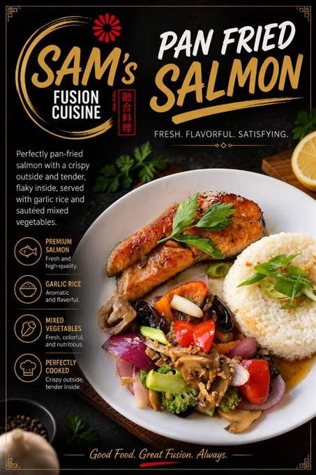 Mâncare filipineză poze - Meniu Filipinez Sea Food - Pan Fried Salmon - Sam's Cuisine București