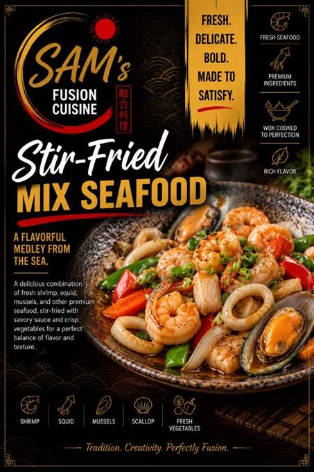 Mâncare filipineză poze - Meniu Filipinez Sea Food - Stir-Fried Mix Seafood - Sam's Cuisine București